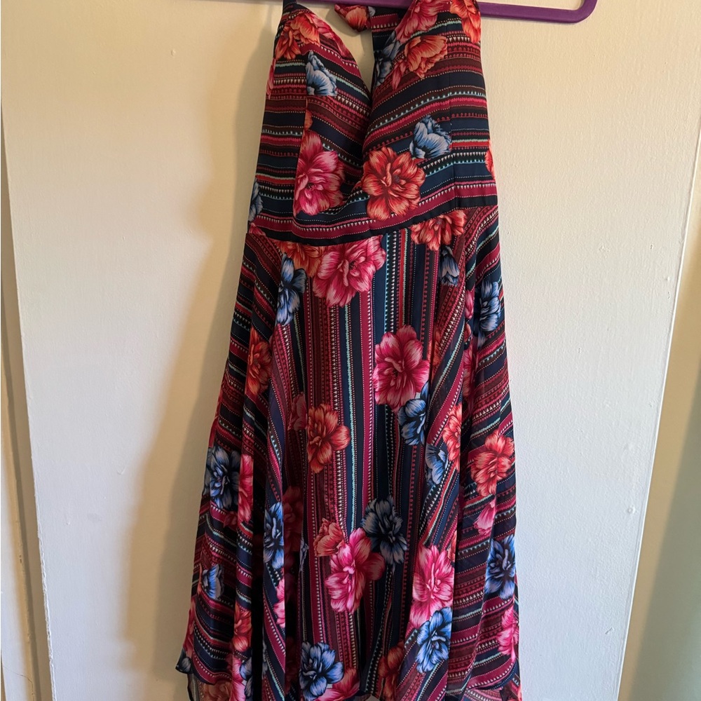 Guess Strapless Dress with Pink and Blue Floral Pattern